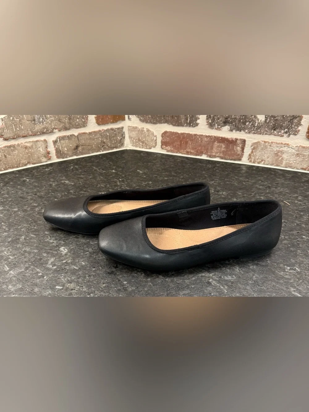 Mary Jane Black Faux Leather Ballet Flats, Size 8
